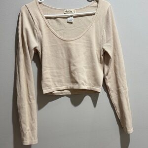 Trendy Cream Ribbed Crop Top